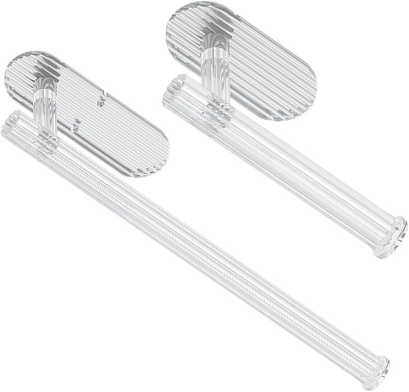 2Pcs Clear Acrylic Towel Rack Self Adhesive Wall Mounted Holder For Kitchen Bathroom - Image 1