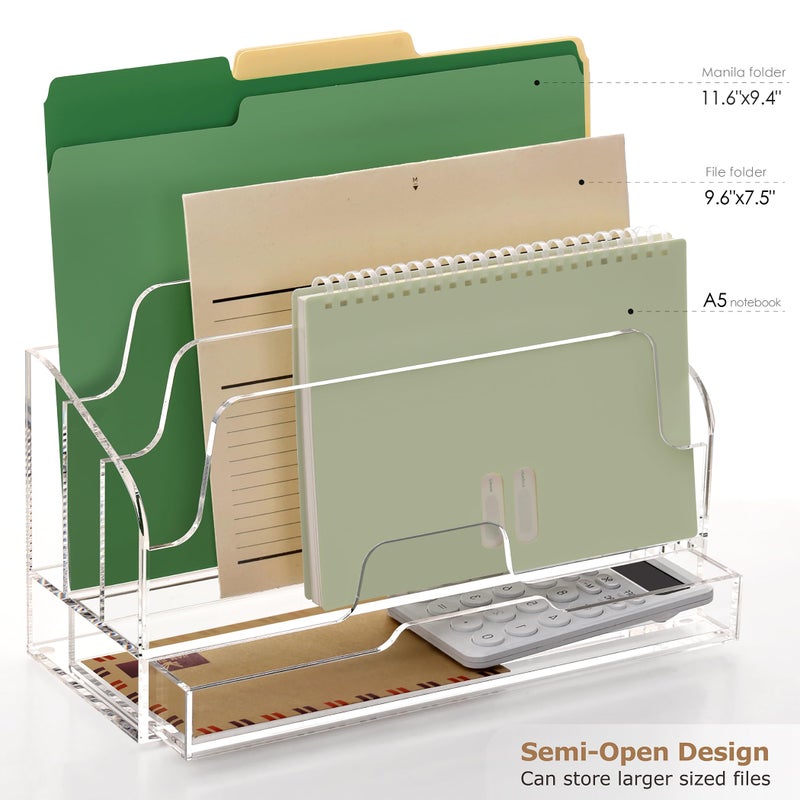 SANRUI Clear Desk Organizer Holder with Drawers, Acrylic Desktop Manila folders File Mail Sorter Box, Office Desk Accessories & Workspace Envelope Bill Letter Organization Racks, 3 Compartments - Image 3