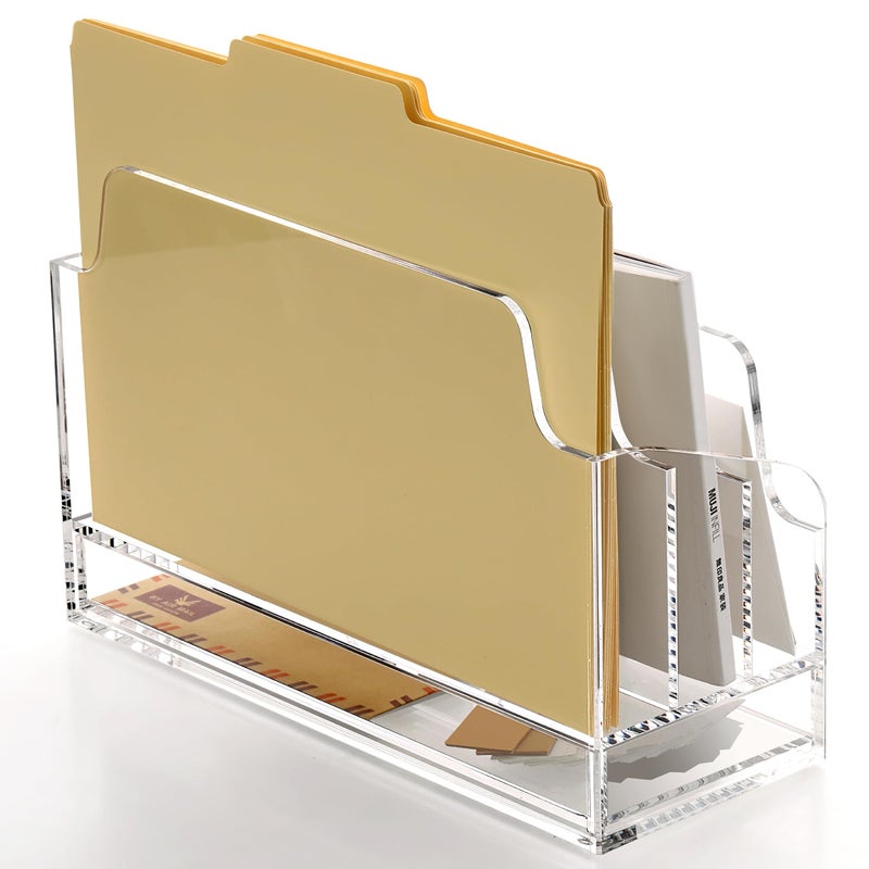 SANRUI Clear Desk Organizer Holder with Drawers, Acrylic Desktop Manila folders File Mail Sorter Box, Office Desk Accessories & Workspace Envelope Bill Letter Organization Racks, 3 Compartments - Image 5