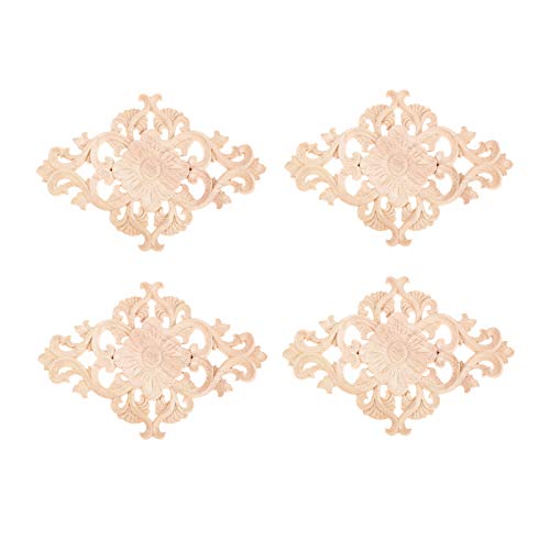 حطب المنحوتات المنحوتة 4pcs زخرفية خشبية على muxsam مركز الأثاث غير الملحوص بالخزانة لمجلس الوزراء سرير سرير باب الحائط خزانة خزانة الديكور المنزل DIY مشروع 21x15 سم/8.27 "× 5.9" "