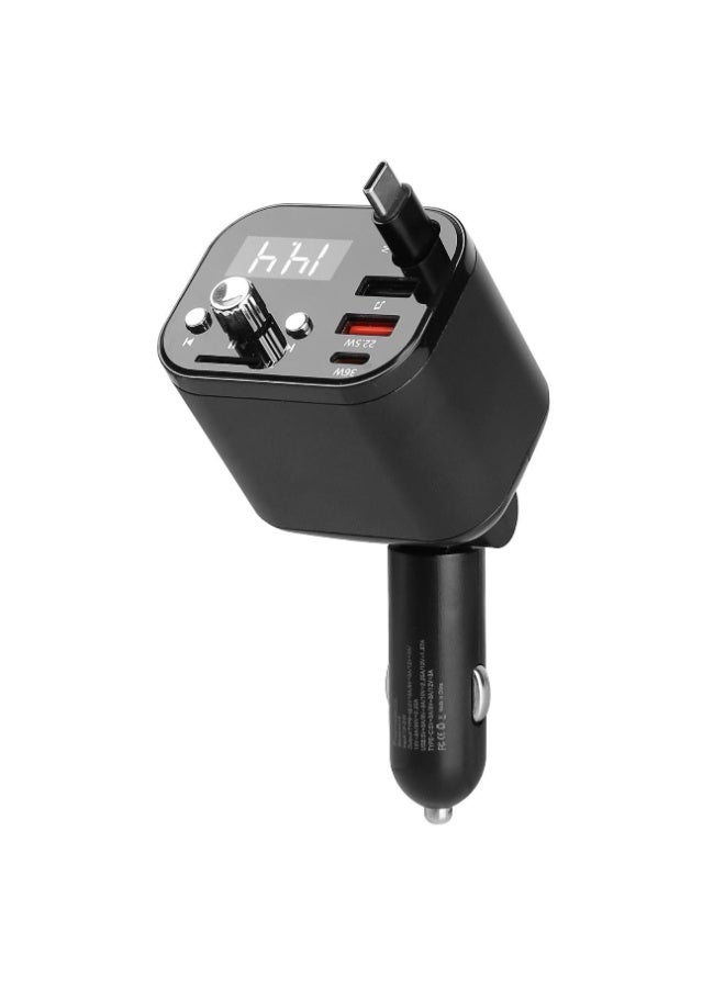 Bluetooth MP3 Car Charger | USB/TF Playback | Lossless Audio | Type-C & USB Fast Charging | 0-80CM Retractable Cable | For iPhone/Android/Tablet - Image 2