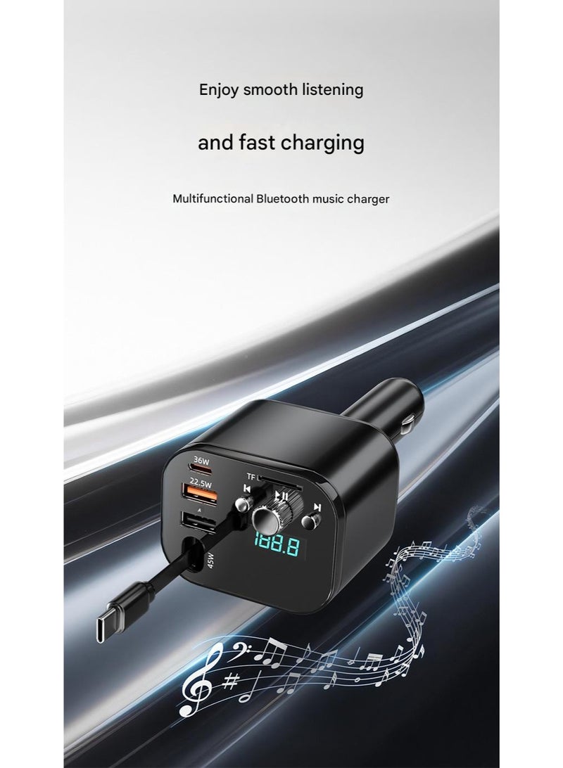 Bluetooth MP3 Car Charger | USB/TF Playback | Lossless Audio | Type-C & USB Fast Charging | 0-80CM Retractable Cable | For iPhone/Android/Tablet - Image 3