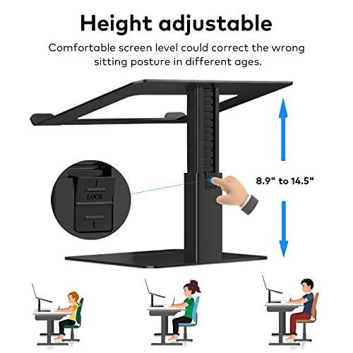 VECOFO Laptop Stand for Desk, Ergonomic Aluminum Laptop Stand Adjustable Height from 7-15", Sitting and Standing Laptop Riser for 10-17" Notebook - Image 3