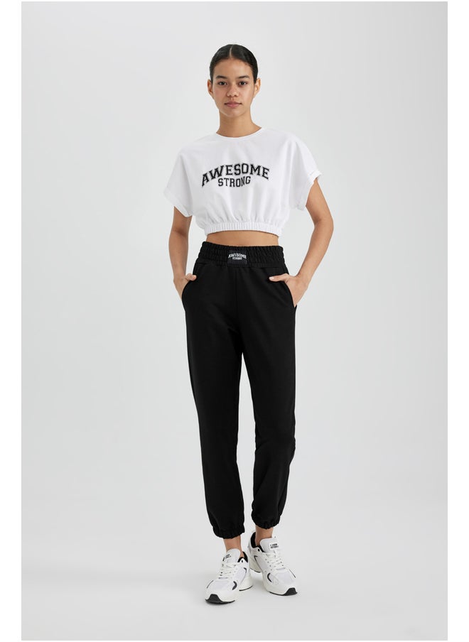 DeFacto - Woman Cropped Fit Crew Neck Knitted Short Sleeve T-Shirt - Image 1