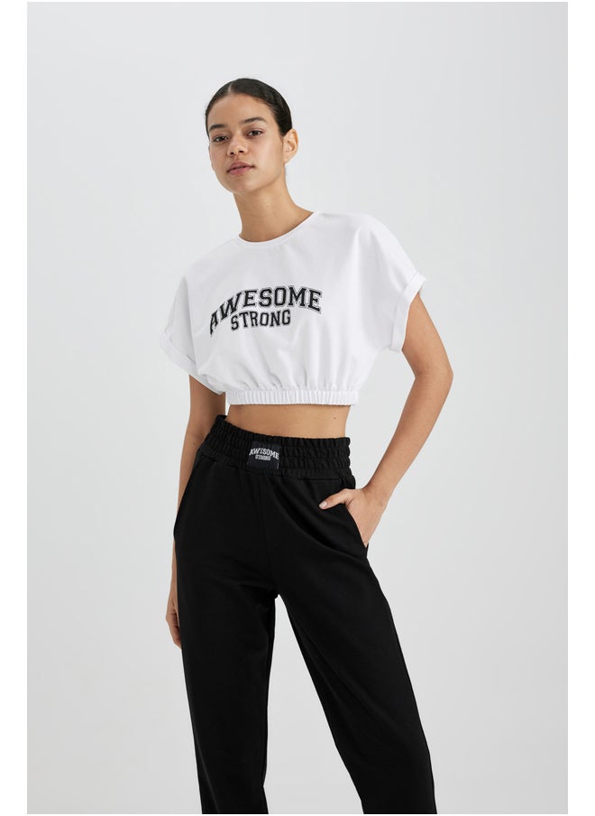 DeFacto - Woman Cropped Fit Crew Neck Knitted Short Sleeve T-Shirt - Image 1