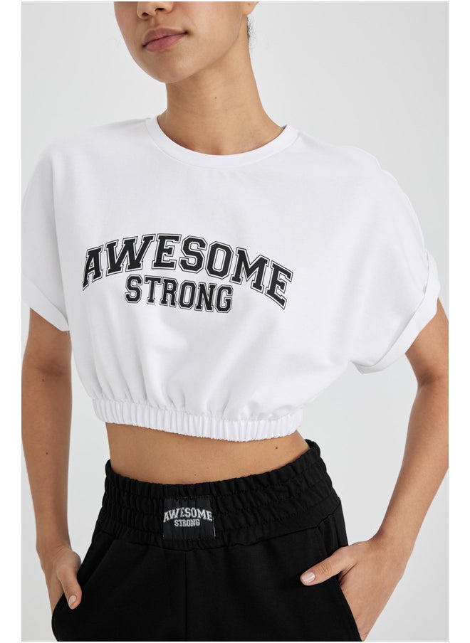 DeFacto - Woman Cropped Fit Crew Neck Knitted Short Sleeve T-Shirt - Image 1