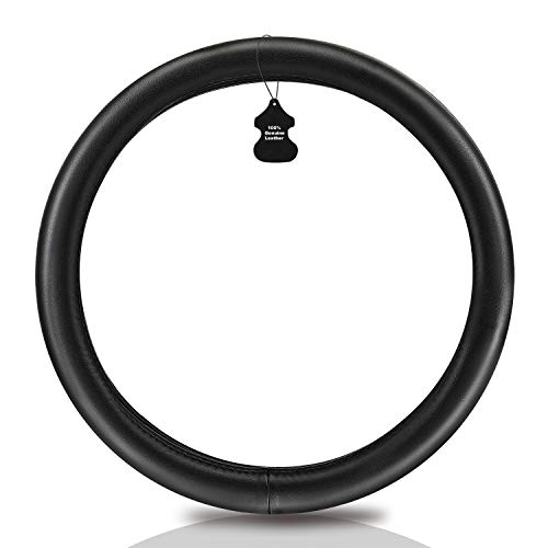 Haokay Heavy Duty Pure Cowhide Steering Wheel Cover, Black Genuine Leather Steering Wheel Cover Men Women Universal 14.5 to 15 Inch - Image 2