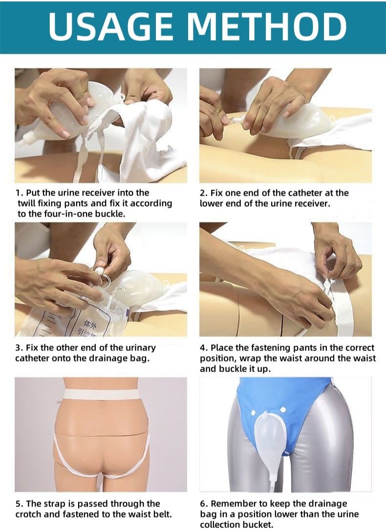 Reusable Silicone Urine Collector with Portable Wearable Urinary Drainage Bag System Wearable Washable Urinal Collector for Men while Sleeping Bed Patients