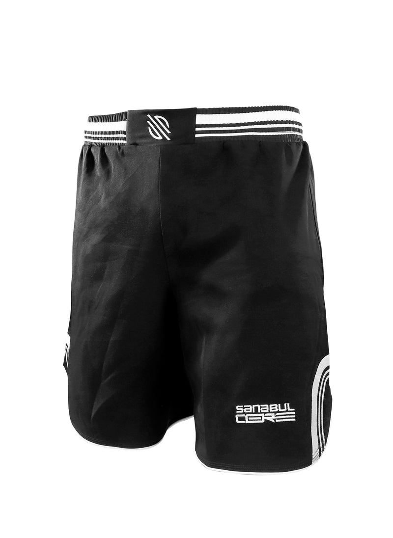 Sanabul  Sanabul Core MMA Shorts for Men  Boxing No Gi Jiu Jitsu Grappling BJJ Shorts BLACK/WHITE LARGE  - Image 1