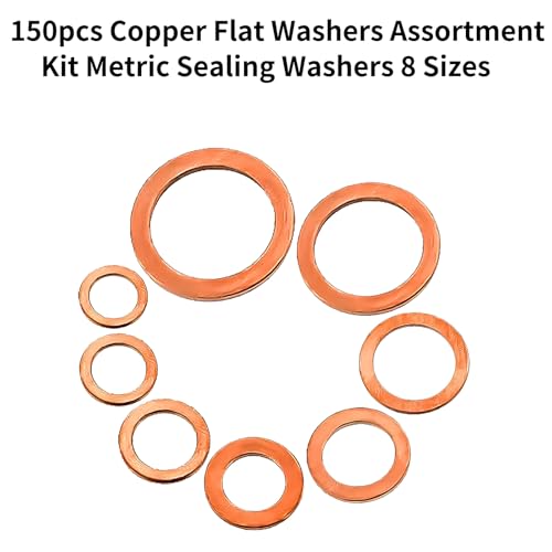 MuHize Copper Washers Kit 150PCS 8 Sizes - Metric Sealing Flats(M6 M8 M10 M12 M14 M16 M18 M20) for Automotive Fuel Line, Oil Pan Repair (Anti-Corrosion) - Image 4