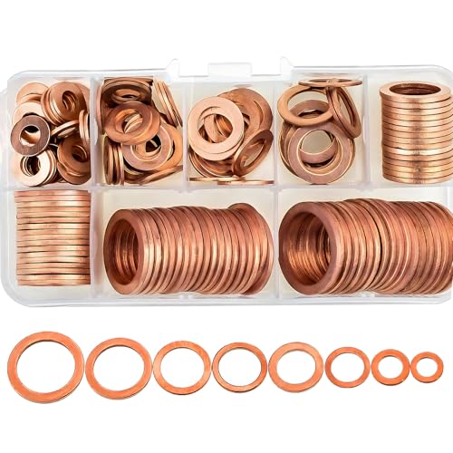 MuHize Copper Washers Kit 150PCS 8 Sizes - Metric Sealing Flats(M6 M8 M10 M12 M14 M16 M18 M20) for Automotive Fuel Line, Oil Pan Repair (Anti-Corrosion) - Image 5