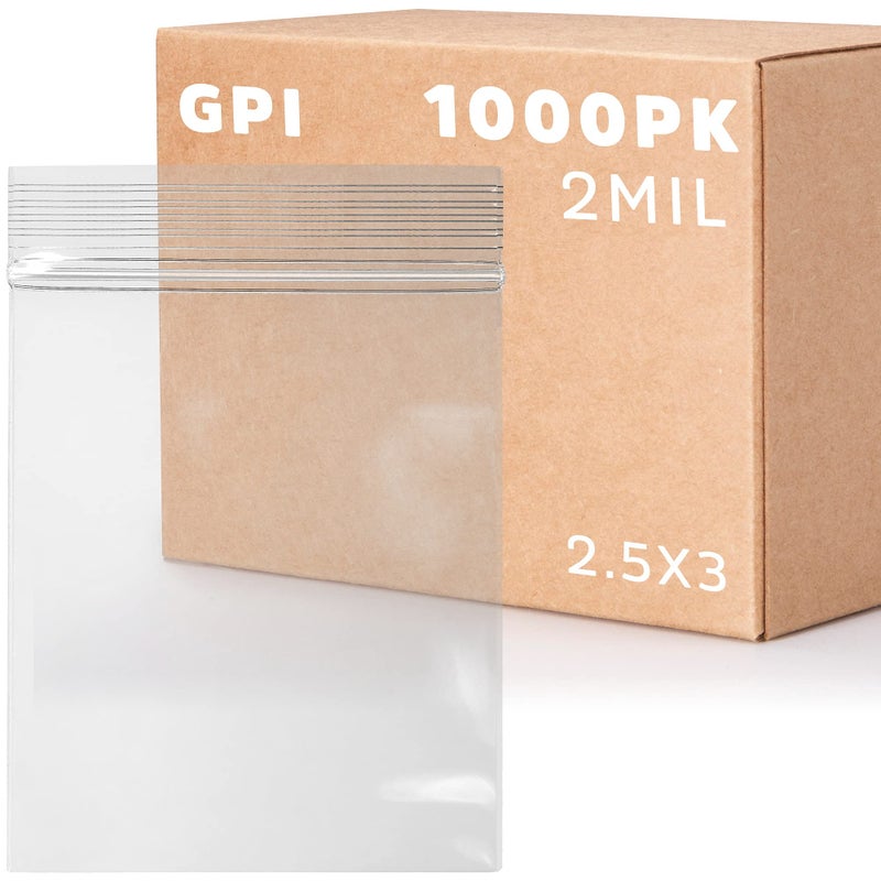 1000 Count  25 x 3 Small Zip Bags Reclosable Zipper Baggies 2 Mil Clear Plastic Resealable Storage Bags with Zip Top Lock for Packaging Jewelry Pills Buttons Candy Seeds Powders  GPI