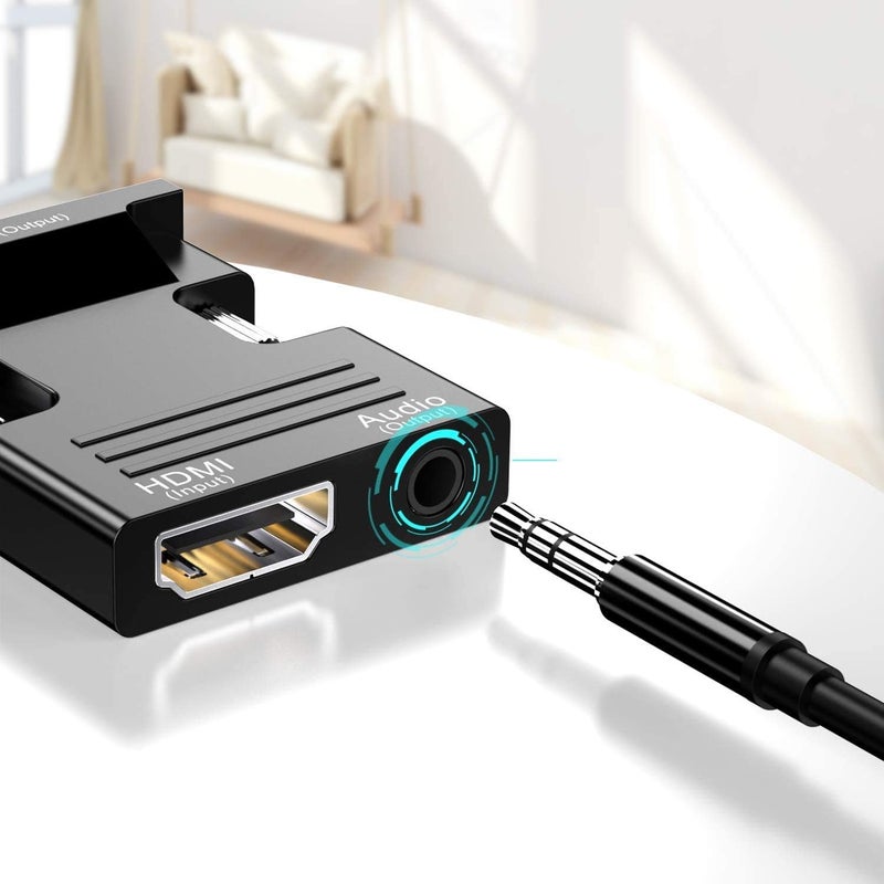 محول HDMI إلى VGA، كابل إخراج الصوت، محول موصل لجهاز الكمبيوتر وصندوق الاستقبال لأجهزة الكمبيوتر المحمول وشاشات الكمبيوتر وأجهزة العرض والتلفزيون عالي الدقة (يشمل ستيريو 3.5 مم) - Image 2