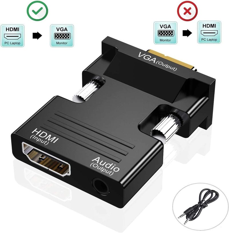 محول HDMI إلى VGA، كابل إخراج الصوت، محول موصل لجهاز الكمبيوتر وصندوق الاستقبال لأجهزة الكمبيوتر المحمول وشاشات الكمبيوتر وأجهزة العرض والتلفزيون عالي الدقة (يشمل ستيريو 3.5 مم) - Image 3