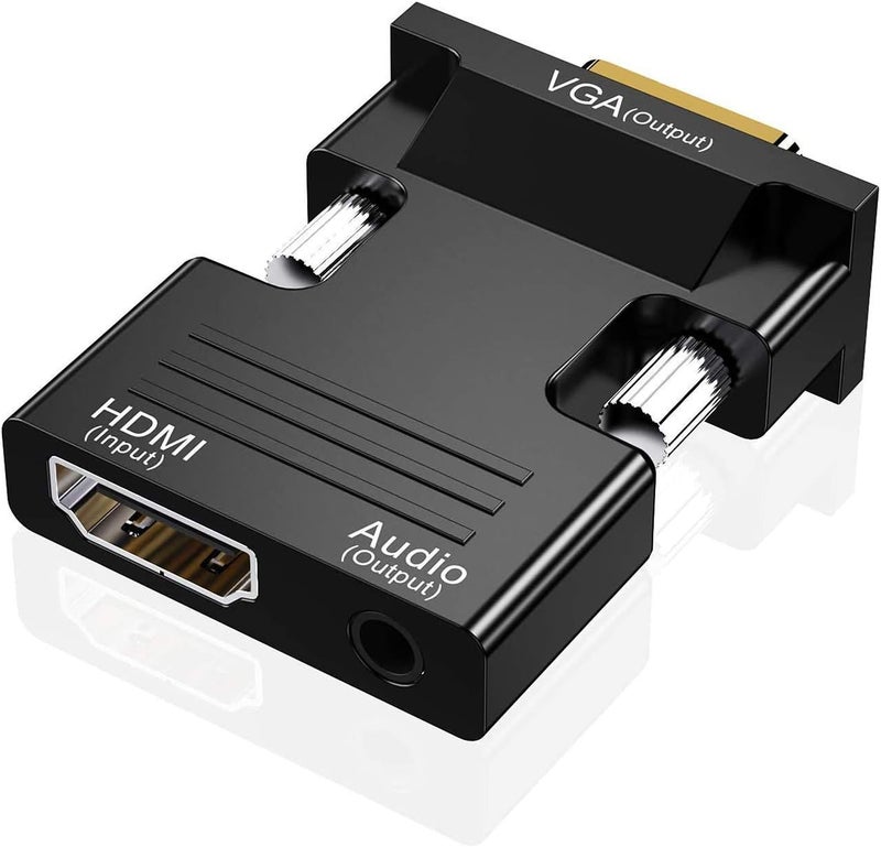 محول HDMI إلى VGA، كابل إخراج الصوت، محول موصل لجهاز الكمبيوتر وصندوق الاستقبال لأجهزة الكمبيوتر المحمول وشاشات الكمبيوتر وأجهزة العرض والتلفزيون عالي الدقة (يشمل ستيريو 3.5 مم) - Image 1