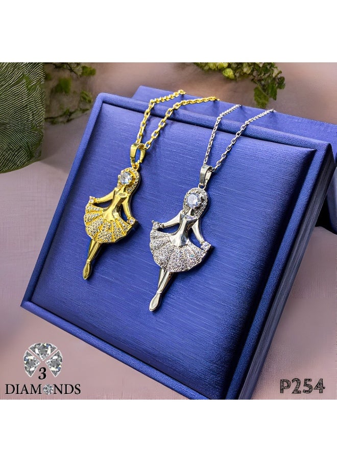 3Diamonds 3DIAMONDS Women's Gold-Plated Necklace with Ballerina Pendant – Elegant Crystal Embellishment  - Image 3