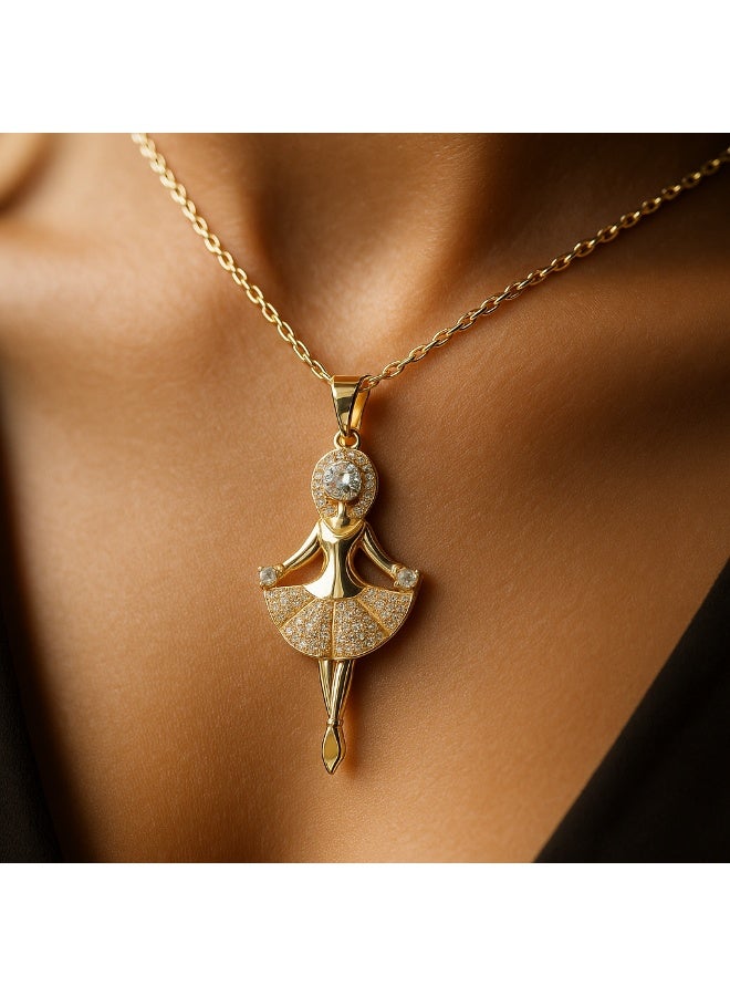 3Diamonds 3DIAMONDS Women's Gold-Plated Necklace with Ballerina Pendant – Elegant Crystal Embellishment  - Image 3