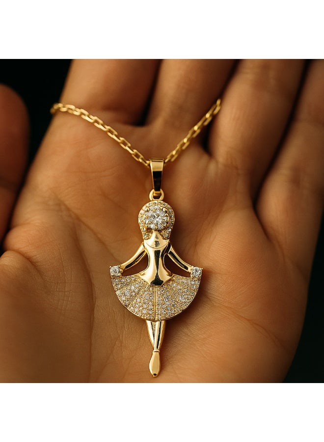 3Diamonds 3DIAMONDS Women's Gold-Plated Necklace with Ballerina Pendant – Elegant Crystal Embellishment  - Image 2