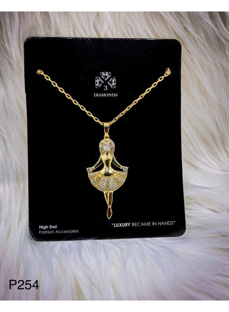 3Diamonds 3DIAMONDS Women's Gold-Plated Necklace with Ballerina Pendant – Elegant Crystal Embellishment  - Image 4