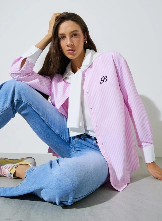 ستايلي Pink Striped Longline Oversized Shirt