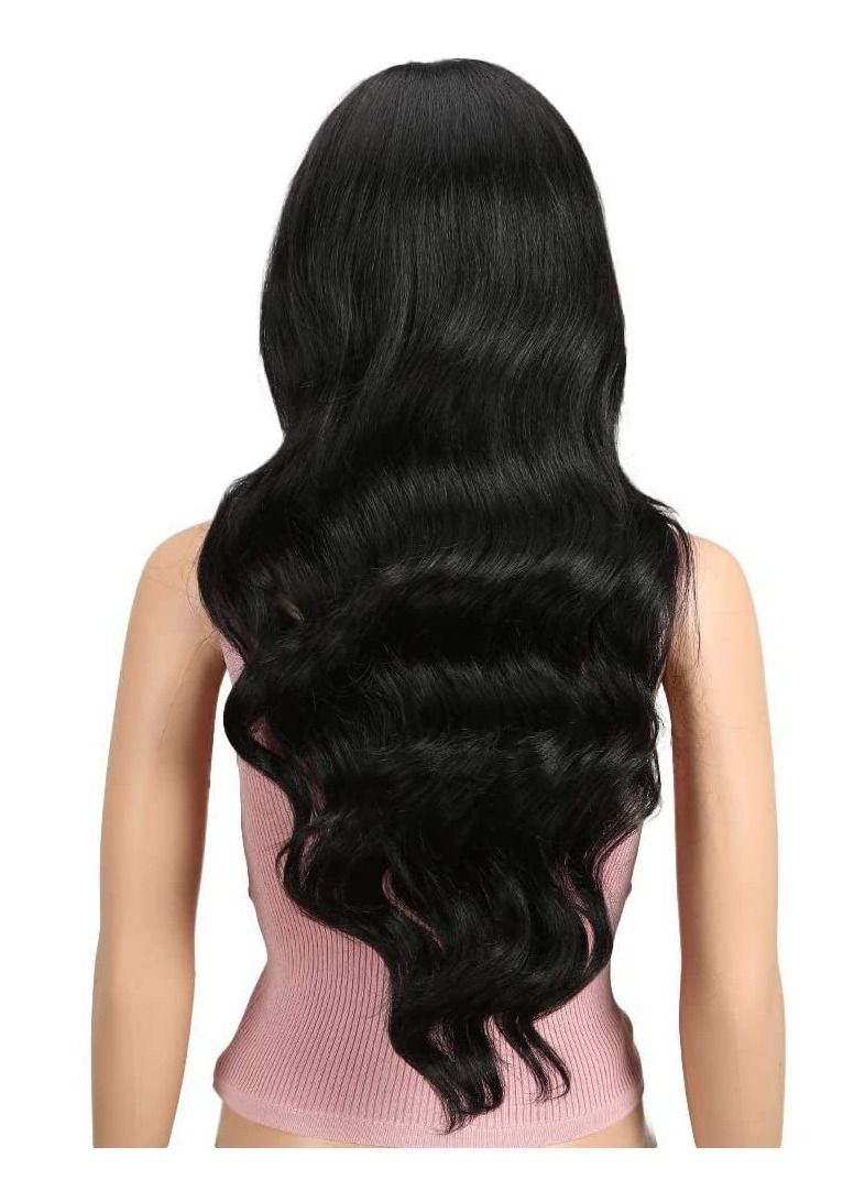 إستيل شعر مستعار أمامي كبير مجعد مموج فاصل عالي الدقة من الدانتيل مع شعر الطفل باروكات صناعية بدرجة حرارة عالية للنساء السود 180٪ كثافة اللون الأسود الطبيعي (أسود طبيعي # 1B) - Image 2