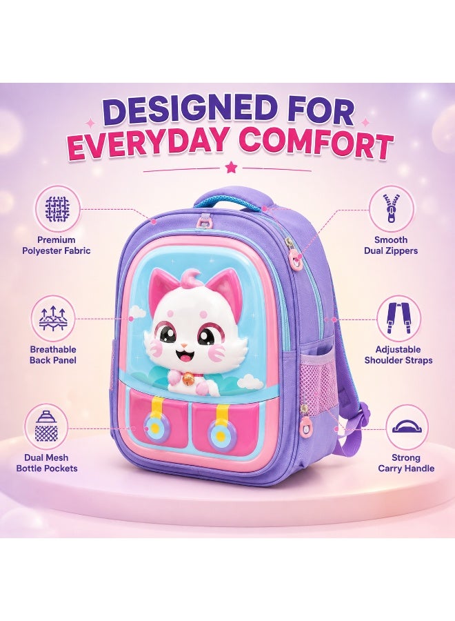 Happy kitty backpack 14.5 Inch School Backpack Lightweight Water-Resistant Book bag with Multiple Compartments, Padded Shoulder Straps & Side Bottle Pocket, Durable Daily Travel Bag - Image 5