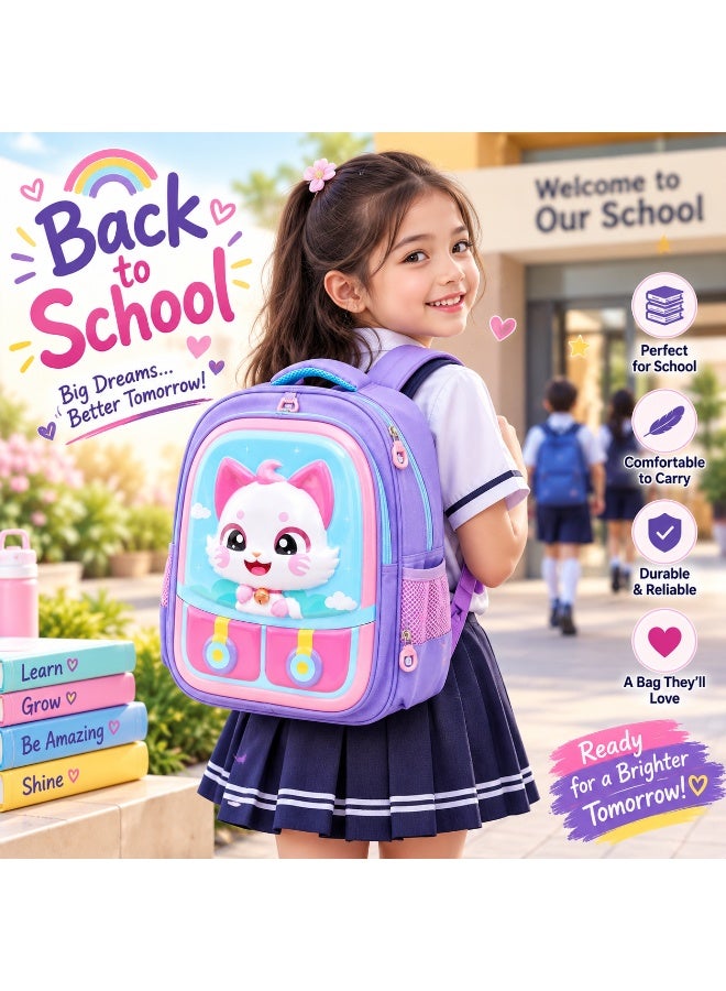 Happy kitty backpack 14.5 Inch School Backpack Lightweight Water-Resistant Book bag with Multiple Compartments, Padded Shoulder Straps & Side Bottle Pocket, Durable Daily Travel Bag - Image 2