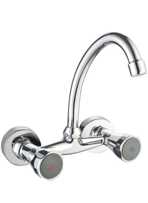Classic Two Handle Wall Sink Mixer with HU Spout Chrome