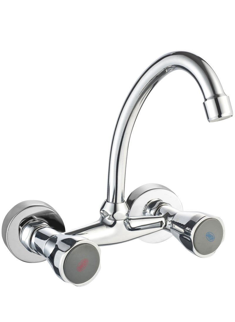 Classic Two Handle Wall Sink Mixer with HU Spout Chrome