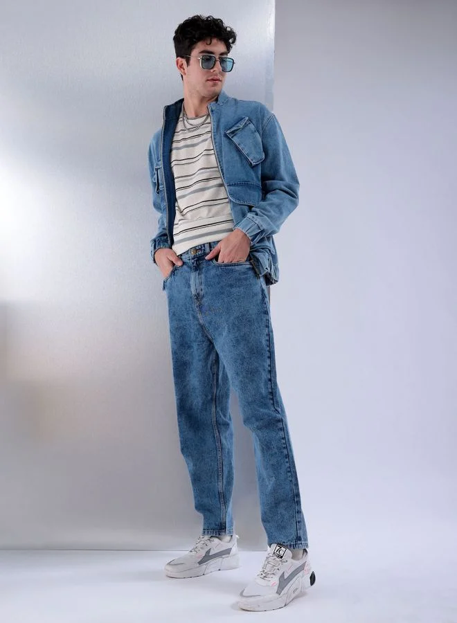 شركة المرآب الهندية Men Loose Tapered Solid Mid-Rise Jeans