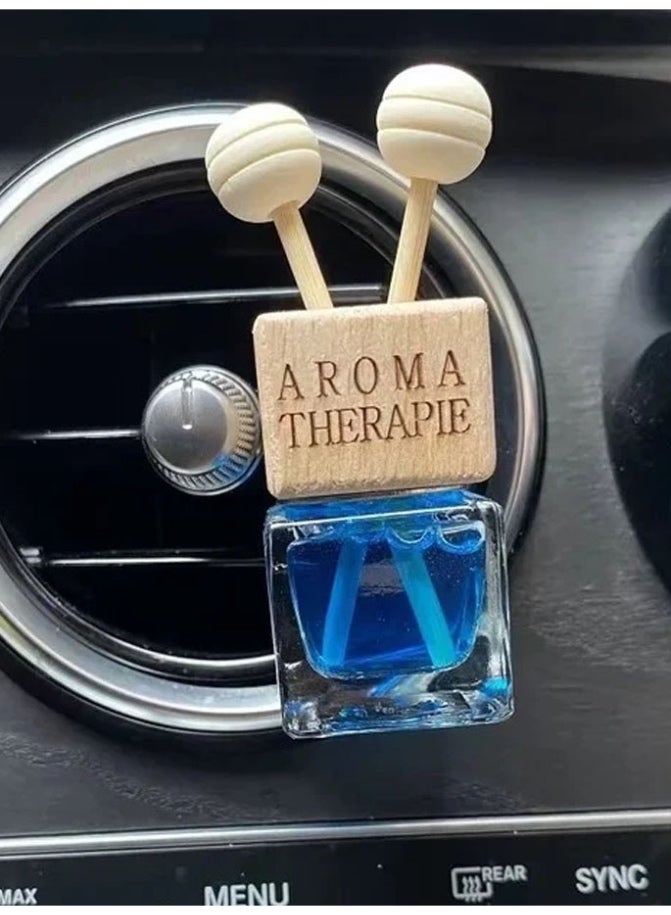 Glass clip car air freshener diffuser with empty and refillable sticks blue color - Image 1