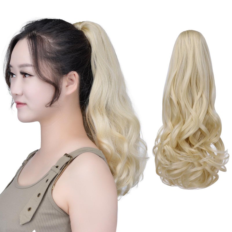 SYXLCYGG Blonde Ponytail Extension Claw Clip Pony tail 16 Wavy 45 OZ Synthetic Hair Fake Hair piece Yaki Women Like Real Fluffy