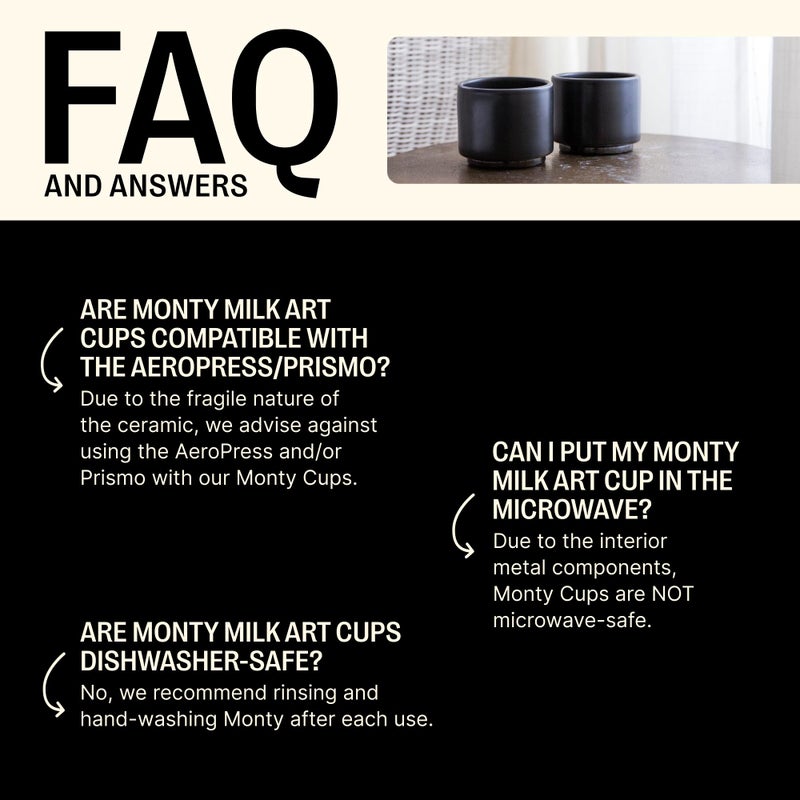 Fellow Monty Latte Art Cup 11oz - Double Wall Insulated Ceramic Coffee Mug for Cappuccino, Espresso & Barista, Stackable, Dishwasher Safe, Matte Black - Image 3