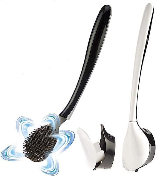 Whixant Silicon Toilet Brush with Slim Holder Flex Toilet Brush Antidrip Set Toilet Bowl Cleaner Brush NoSlip Long Handle Soft Silicone Bristle Clean Toilet Corner Easily Multicolor