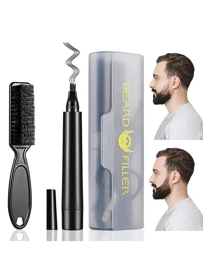 EELHOE Beard Filler - Water Proof, Long Lasting Coverage & Natural Finish - Beard, Moustache & Eyebrows - Micro-Fork Tip for Seamless Application - Includes Bristle Brush for Blending (Black)  - Image 1