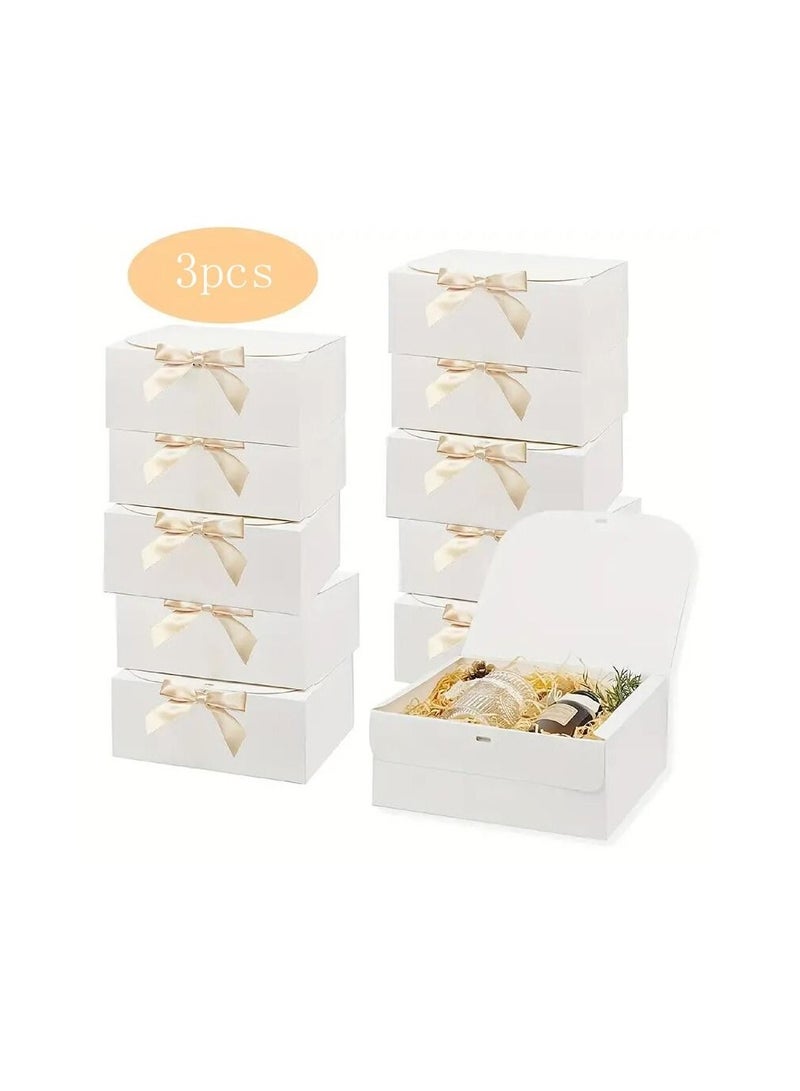 3 قطع صندوق هدايا كبير من الورق المقوى الأبيض الكل في واحد مع شريط فيونكة - Image 1