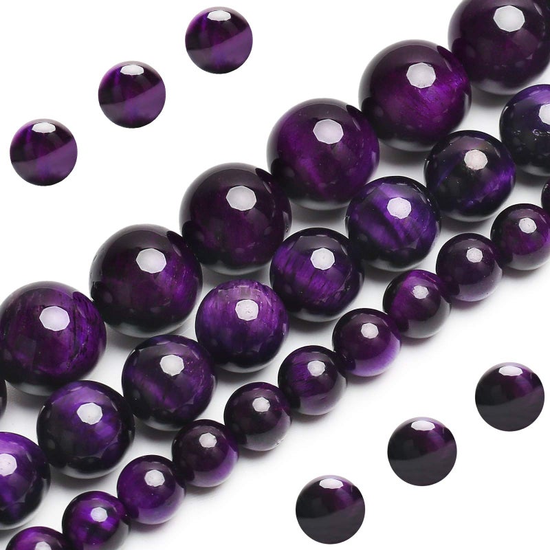 Natural Purple Tiger Eye Beads Grade AAA Gemstone Round Loose Beads 10MM 40PCs Bulk Lot Options Semi Precious Stone Beads for Jewelry Making