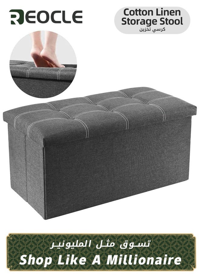 REOCLE Folding Storage Ottoman Bench for Living Room Foot Rest Seat Storage Bench Footrest Stool with Padded Seat for Bedroom Linen Fabric Chest Padded Seat Holds up to 350lbs (76*38*38CM)  - Image 1