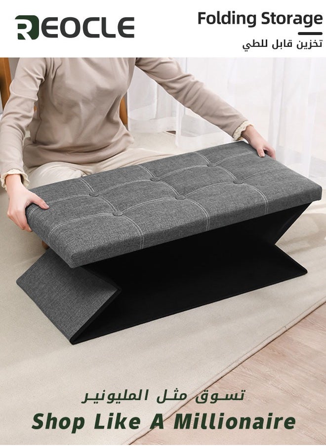 REOCLE Folding Storage Ottoman Bench for Living Room Foot Rest Seat Storage Bench Footrest Stool with Padded Seat for Bedroom Linen Fabric Chest Padded Seat Holds up to 350lbs (76*38*38CM)  - Image 2