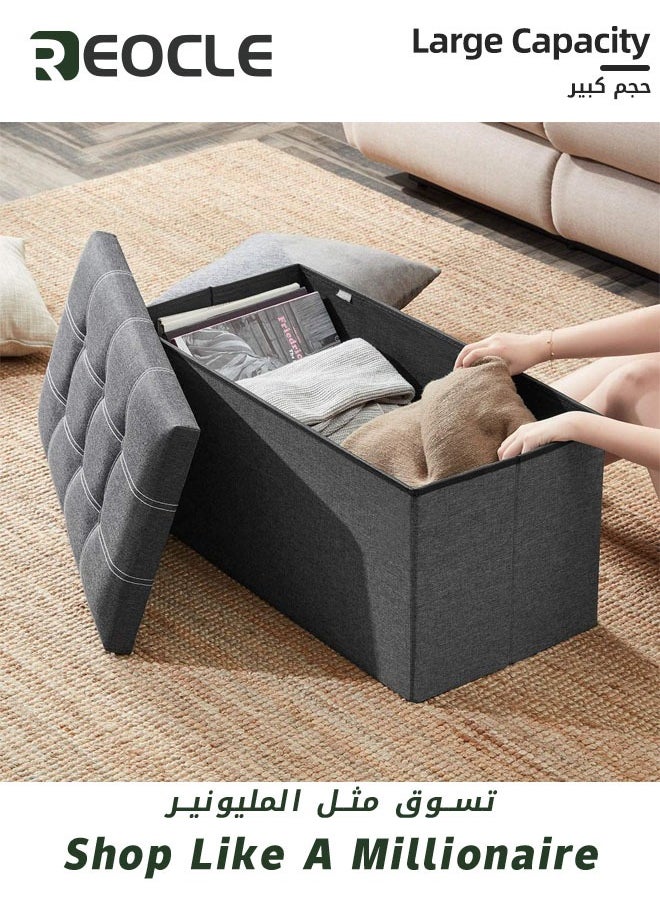 REOCLE Folding Storage Ottoman Bench for Living Room Foot Rest Seat Storage Bench Footrest Stool with Padded Seat for Bedroom Linen Fabric Chest Padded Seat Holds up to 350lbs (76*38*38CM)  - Image 3