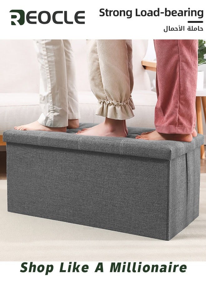 REOCLE Folding Storage Ottoman Bench for Living Room Foot Rest Seat Storage Bench Footrest Stool with Padded Seat for Bedroom Linen Fabric Chest Padded Seat Holds up to 350lbs (76*38*38CM)  - Image 5