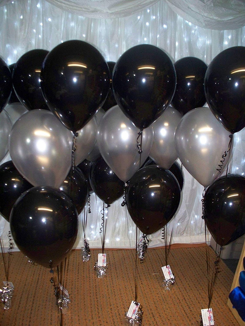 TOYXE Toy Balloon Premium Latex Metallic HD Silver and Black (Pack of 50) - Image 3