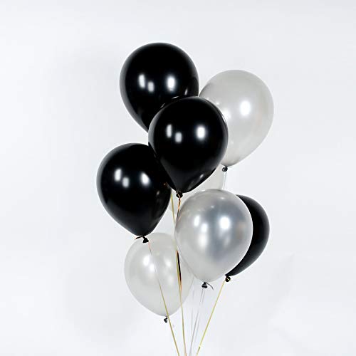 TOYXE Toy Balloon Premium Latex Metallic HD Silver and Black (Pack of 50) - Image 1