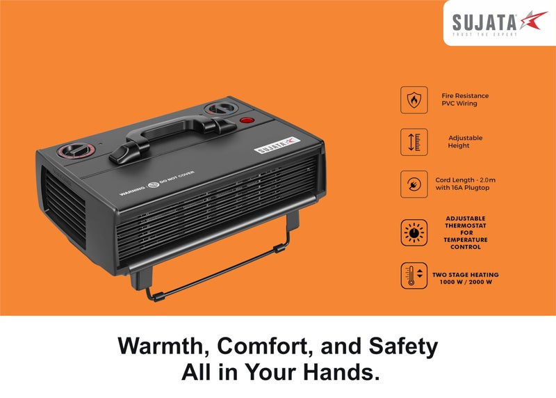 Sujata Heat Convector | 1 Year Warranty, 2000W | Room Heater for Bedroom, Heater for Room in Winter, Fire Resistance PVC Wiring, Adjustable Height & Thermostast for Temperature Control (SRH36- Black) - Image 3