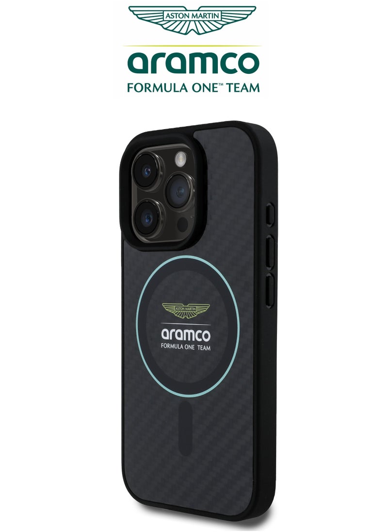 CG MOBILE iPhone 16 Pro max case with strong back protection for the mobile phone. iPhone 16 Pro max mobile phone case made of strong and luxurious carbon fiber. iPhone 16 Pro max cover with a luxurious French design. Original cover iphone 16 pro max certified by the global brand Aston Martin (Aramco). Mobile iphone cover supports wireless charging MagSafe. Black  - Image 2