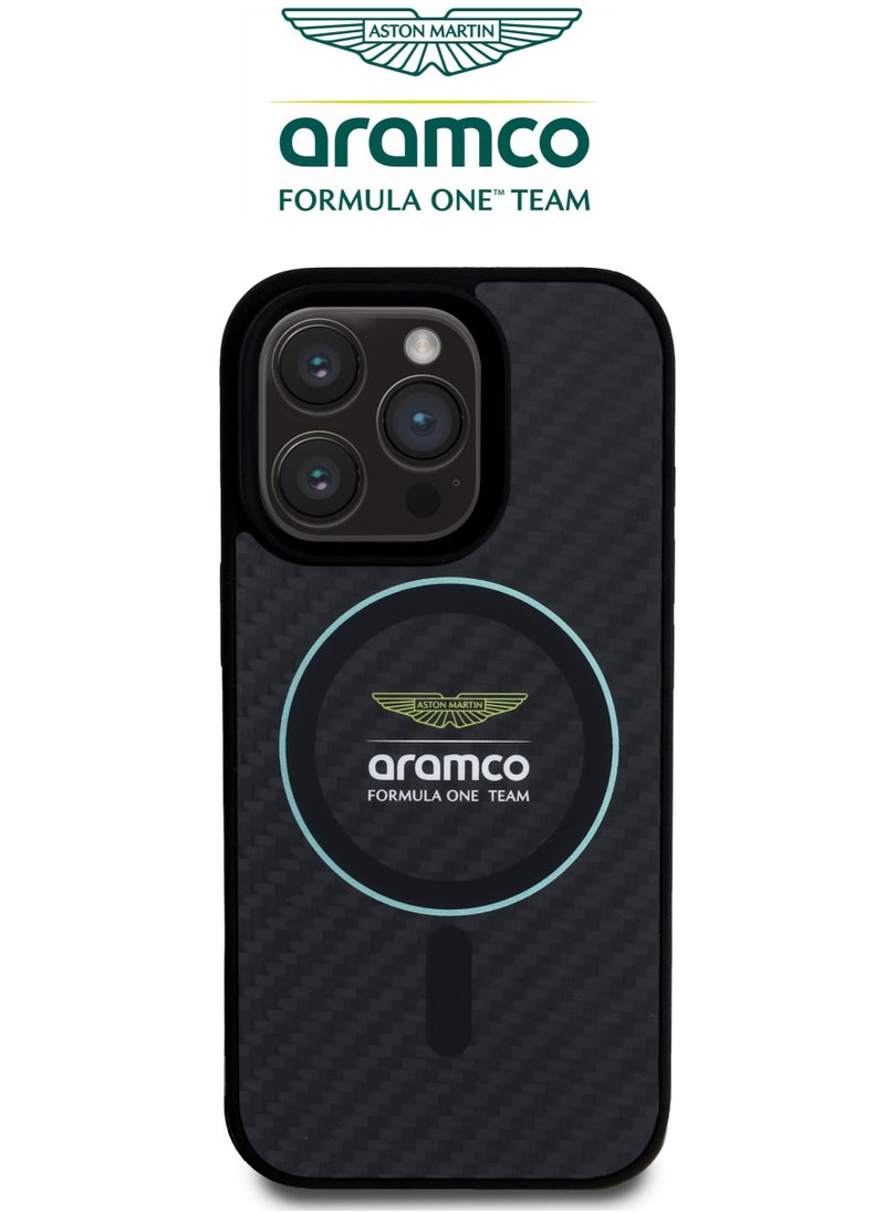 CG MOBILE iPhone 16 Pro max case with strong back protection for the mobile phone. iPhone 16 Pro max mobile phone case made of strong and luxurious carbon fiber. iPhone 16 Pro max cover with a luxurious French design. Original cover iphone 16 pro max certified by the global brand Aston Martin (Aramco). Mobile iphone cover supports wireless charging MagSafe. Black  - Image 3
