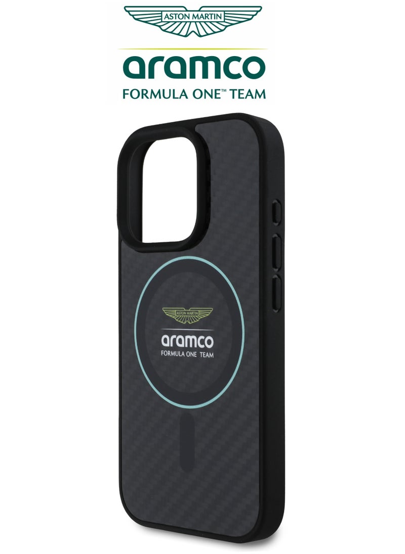 CG MOBILE iPhone 16 Pro max case with strong back protection for the mobile phone. iPhone 16 Pro max mobile phone case made of strong and luxurious carbon fiber. iPhone 16 Pro max cover with a luxurious French design. Original cover iphone 16 pro max certified by the global brand Aston Martin (Aramco). Mobile iphone cover supports wireless charging MagSafe. Black  - Image 5