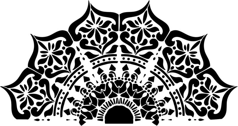 Ivanas Mandala - India - Half Design Stencil | Reusable Mylar Template | Use to Paint Wood Signs - Pallets - Pillows - Wall Art - Floor Tile - Size (30" x 16") - Image 2