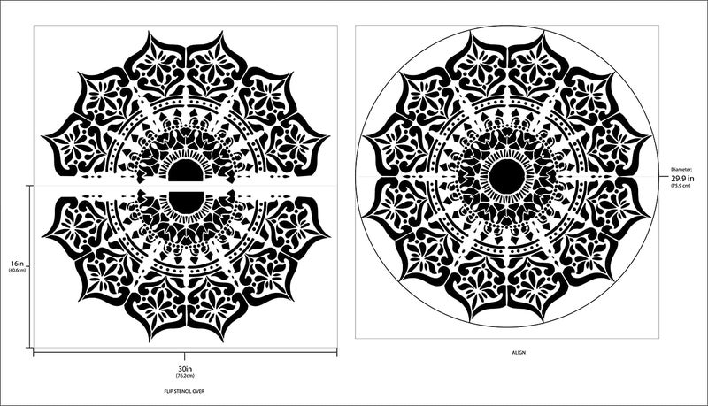 Ivanas Mandala - India - Half Design Stencil | Reusable Mylar Template | Use to Paint Wood Signs - Pallets - Pillows - Wall Art - Floor Tile - Size (30" x 16") - Image 3