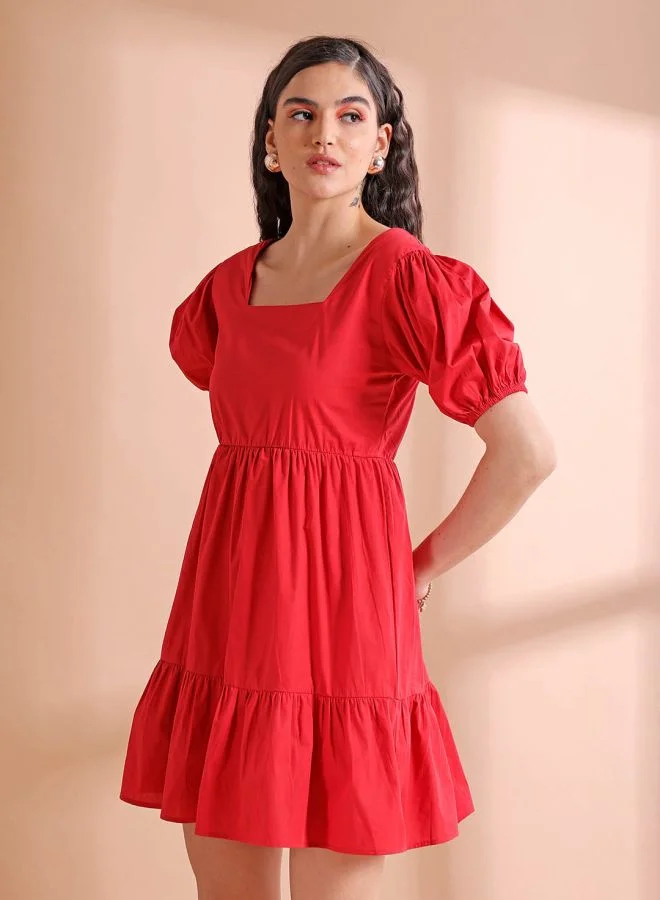 Freehand Women Regular Fit Casual Solid Babydoll Dress